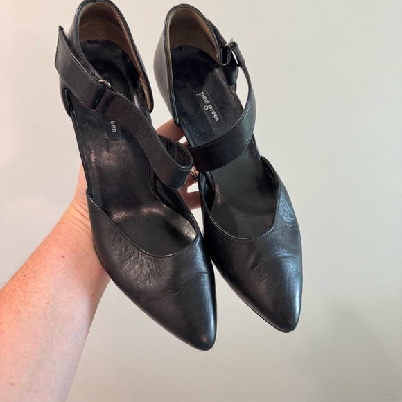 Paul Green Desire Black Leather Pumps Asymmetric Pointed Toes Size UK6 US8 - Picture 2 of 7